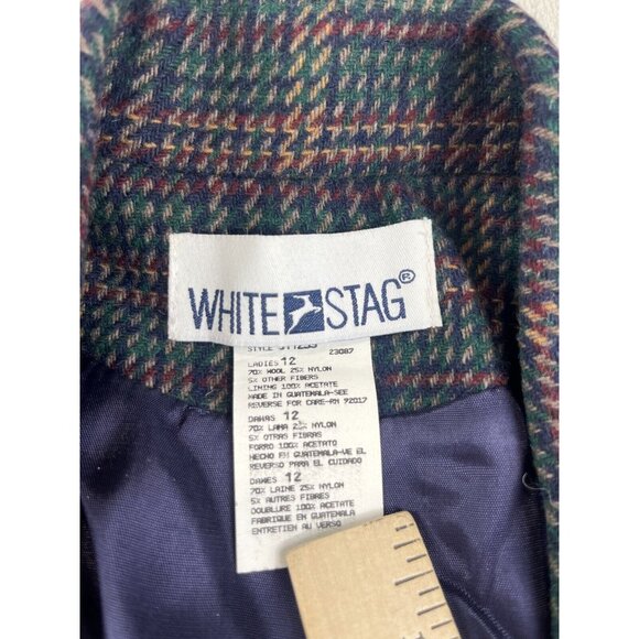 VTG White Stag Blazer Women Size 12 Blue Boxy Plaid Wool Blend 511259 Y2K Coat - Picture 4 of 12